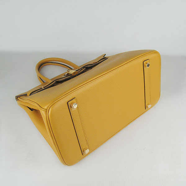 High Quality Fake Hermes 35CM Embossed Veins Leather Bag Yellow 6089 - Click Image to Close